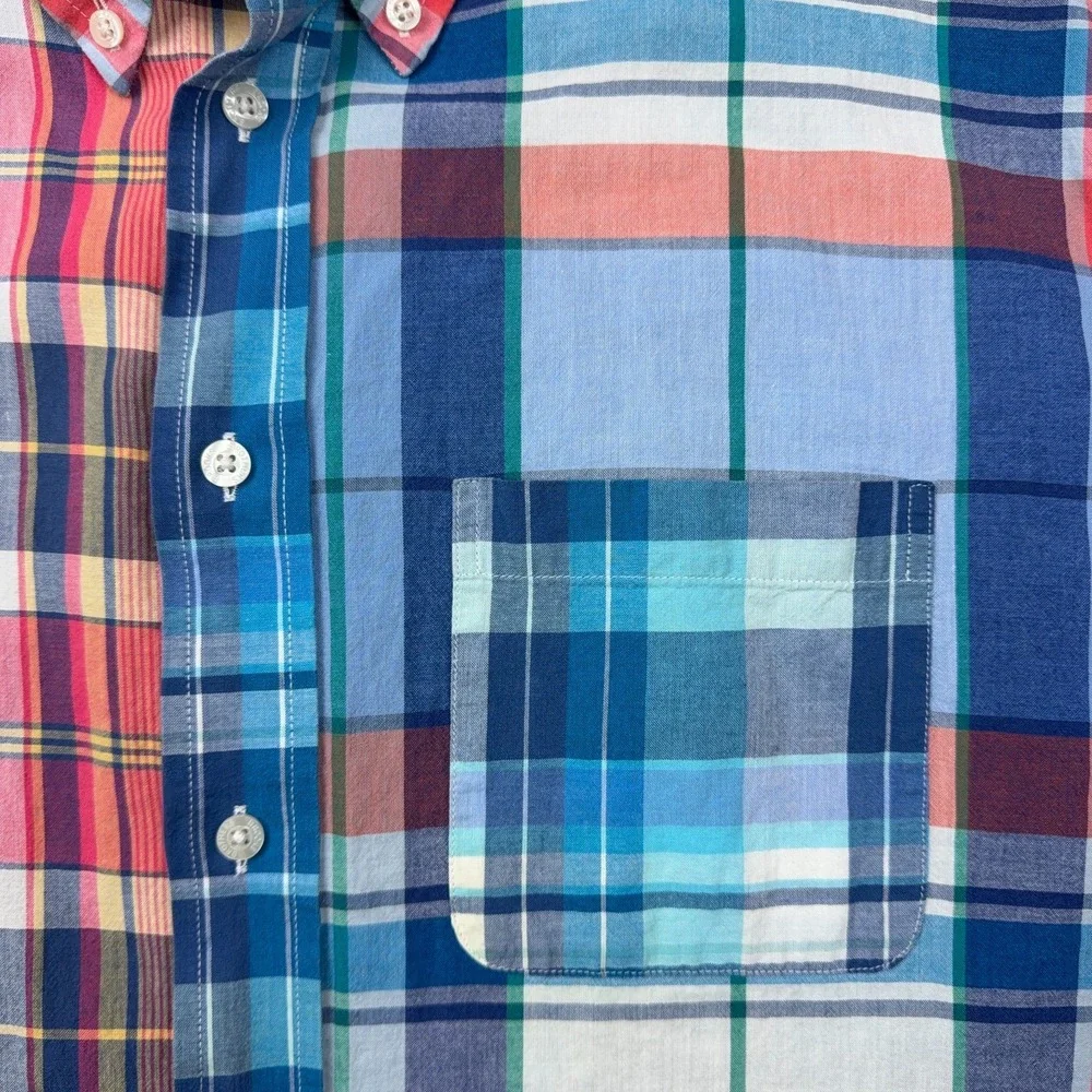 Brooks Brothers Shirt Mens XXL Blue Red Plaid Patchwork Short Sleeve Button Down - Picture 5 of 11